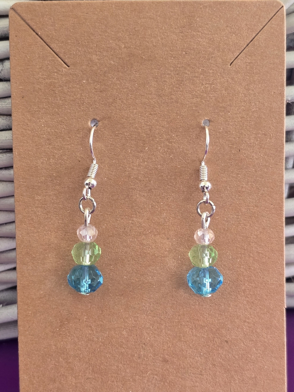 Pastel Crystal Dangle Earrings Silver-Tone Handmade